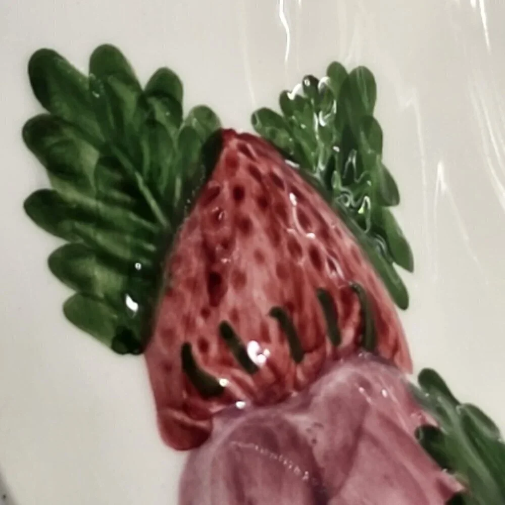 RC Real Ceramica Portugal Fruit Bowl Vibrant Strawberries Peaches Leaves Vintage